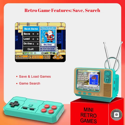 Miniatura 5 de Consola de juegos retro - 42 JALECO + 168 juegos clásicos, inalámbrico 2.4G de 2 jugadores, pantalla IPS de 3.0 pulgadas, expansión de tarjeta TF