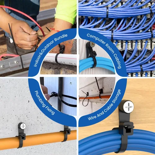 Miniatura 6 de Bridas de cremallera negras de 8 pulgadas con agujero de tornillo, bridas de cable resistentes para cables de 75 libras con cabeza montable