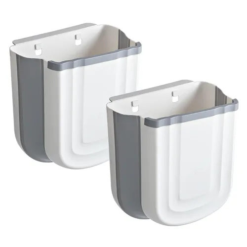 Miniatura 8 de Cubo de Basura Plegable Montado en la Pared para Gabinete de Cocina - Contenedor de Residuos Pequeño Colgante de 2.4 Galones, Cubo de Basura