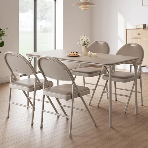 Miniatura 8 de Paquete de 4 sillas plegables con marco de metal con cojín acolchado y respaldo, asiento tapizado de piel sintética de 350 libras, sillas plegables