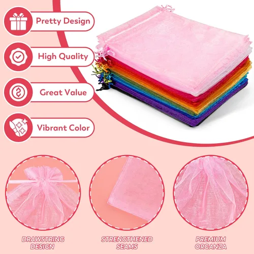 Miniatura 6 de Crweety 50 bolsas de organza negra de 6 x 9 pulgadas, bolsas de regalo de malla grandes con cordón para manualidades, jabón, bolsa de malla