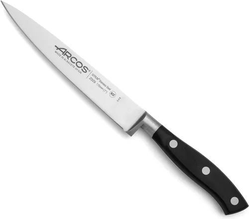 Miniatura 25 de Arcos Cuchillo forjado dentado de acero inoxidable de nitrum de 5 pulgadas y hoja de 5.118 in. Mango ergonómico POM de polioximetileno. Serie Blanco