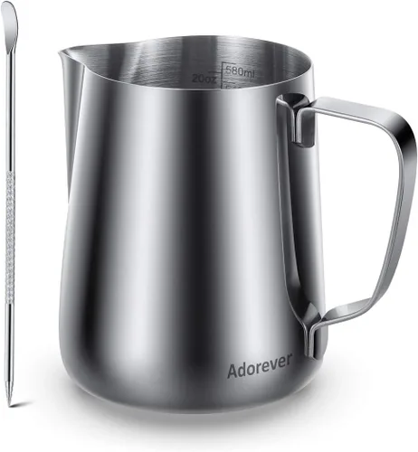 Miniatura 23 de Jarra espumadora de leche, 600ml/20oz, jarra de vapor de acero inoxidable para café con leche, capuchino, latte, arte, barista, jarra de vapor con D