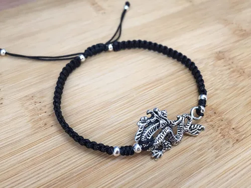 Miniatura 3 de Unisex fashion Black Braided Delicate Bracelet with Silver Dragon Design