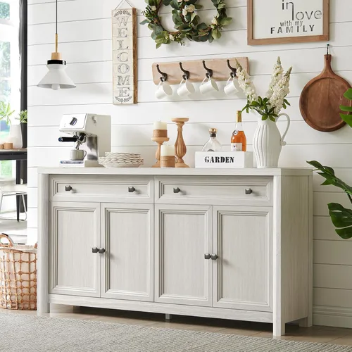 Miniatura 11 de Standifurno Gabinete de buffet de casa de campo, aparador grande de 59" con credenza de almacenamiento con estantes y 4 puertas, consola de barra