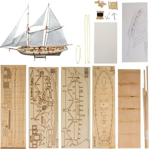 GAWEGM Kits de modelo de barco de madera - 1/100 Halcon 1840 modelo de barco de vela, con accesorios de latón mejorados