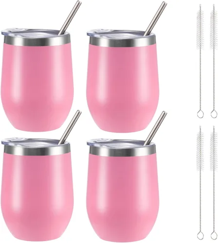 Miniatura 23 de Vaso de vino aislado de 12 onzas con tapa y pajita, vaso de vino de acero inoxidable sin tallo de doble pared, vaso de vino al vacío a granel