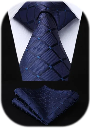HISDERN Conjunto de corbata a cuadros a cuadros pañuelo tejido clásico formal para hombre corbata y bolsillo cuadrado