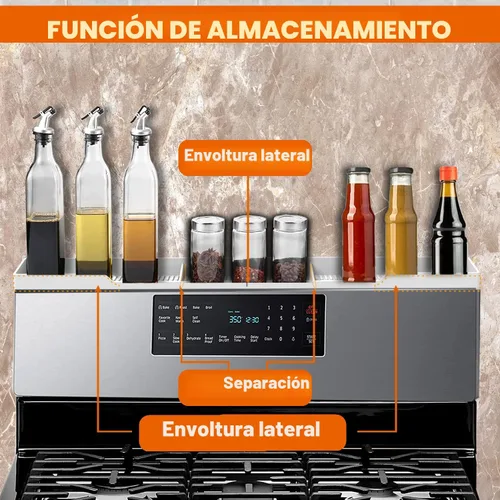 Miniatura 2 de AWOKE Estante superior para estufa de 30 pulgadas, estante magnético de material de silicona para la estufa, 3 particiones funcionales, organizador