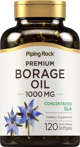 Piping Rock Suplemento de aceite de borraja de 1000 mg | 120 cápsulas de gel suave | Omega 3 6 9 | prensado en frío y sin hexano | Sin OMG, sin