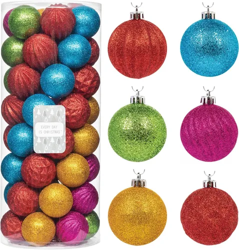 Every Day is Christmas - Juego de adornos de Navidad de 50 unidades de 2.24 pulgadas (57 mm), juego de adornos inastillables para el árbol de Lilac