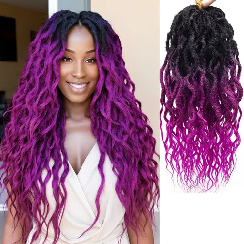 Miniatura 33 de Rastas sintéticas de ganchillo trenzadas, trenzas bohemias de 24 pulgadas, rastas sintéticas ombré, cabello trenzado afro rastas 1B