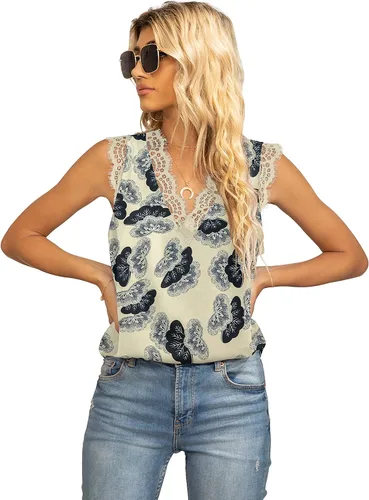 Miniatura 224 de VIISHOW - Camiseta sin mangas, sexy, con cuello en V y bordes de encaje para mujer, camisola de vestir, camisas de gasa, sin mangas, casuales