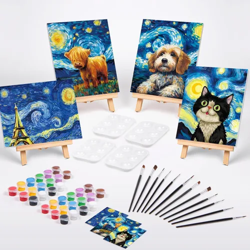 Miniatura 3 de VOCHIC Paquete de 4 Kits de Sip and Paint, Lienzo Predibujado para Pintar para Adultos, Noche de Chicas, Kit de Pintura para Parejas Juegos de Noche