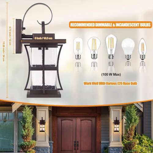 Miniatura 4 de 2 paquetes de luz de pared para exteriores, lámpara de exterior de bronce cepillado al óleo, impermeable, apliques para porche, iluminación montada
