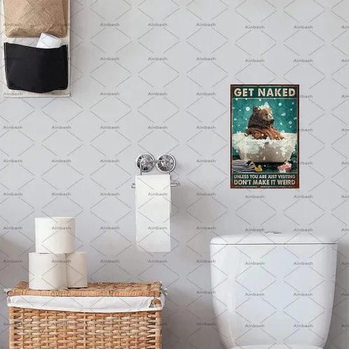 Miniatura 4 de Cartel retro de metal con diseño de oso de baño, póster de metal con oso divertido, arte de pared para baño, decoración para colgar en el baño