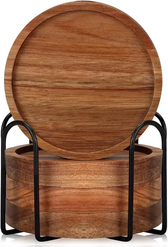 Miniatura 2 de 4 posavasos de madera de granja con soporte, lindo juego de posavasos de madera para bebidas al aire libre, decoración del hogar, decoración de mesa