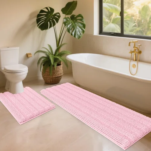 Miniatura 67 de ACCUMTEK - Juego de alfombras de baño a rayas beige de 3 piezas, ultrasuaves, antideslizantes de chenilla, alfombras de baño mullidas y absorbentes