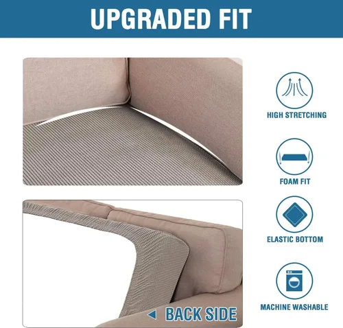 Miniatura 6 de H.VERSAILTEX Fundas de cojín individuales superelásticas para asiento – Juegos de fundas de cojín de sofá y sillón – Tela de sarga texturizada Gris