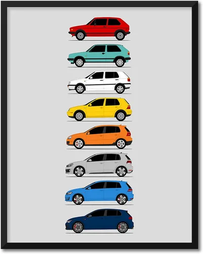 Miniatura 23 de Custom Car Posters Póster hecho a mano compatible con Volkswagen Golf GTI Generations e impresión de VW GTI (modelos de coche: MK1 a MK8)