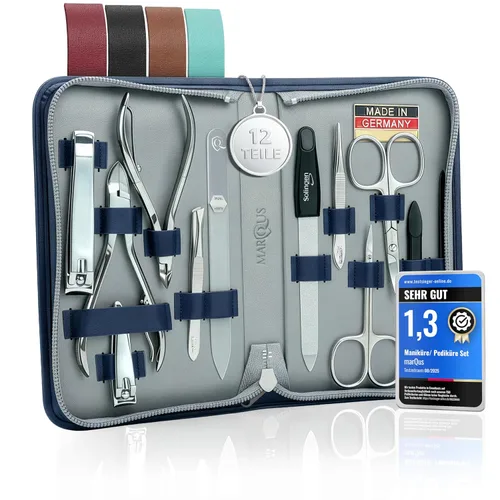 Miniatura 12 de Juego de manicura para mujeres y hombres – Kit de aseo profesional de 12 piezas con herramientas de primera calidad, funda de cuero genuino y lima