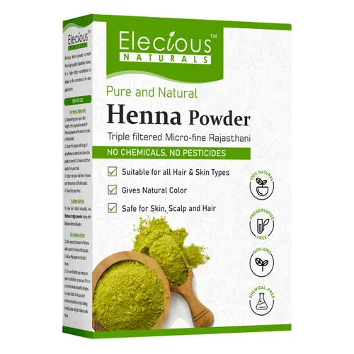 Elecious Polvo de henna natural para el color del cabello y el crecimiento, sin silicona, sin amoníaco, sin sulfatos, sin color sintético, sin