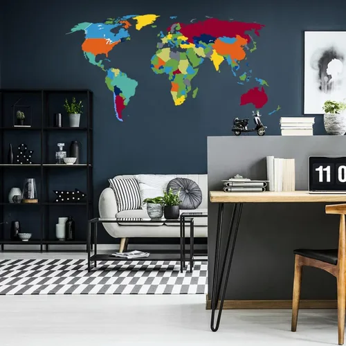 Miniatura 6 de Calcomanía de pared de mapa del mundo grande, para dormitorio, sala de juegos, habitación de niños, decoración mural – Art of Home removible vinilo