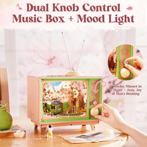 Miniatura 2 de Rolife Rompecabezas 3D para adultos, Sakura Dreamy Tour, rompecabezas de madera 3D, caja de música de TV para mamá, kits de manualidades creativas