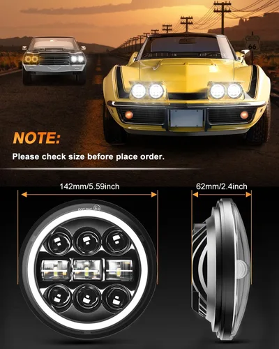 Miniatura 6 de Faro LED de 5-3/4 de 5.75 pulgadas con halo LED blanco ámbar compatible con Challenger Gran Torino Oldsmobile Cutlass Plymouth Fury Muscle Cars