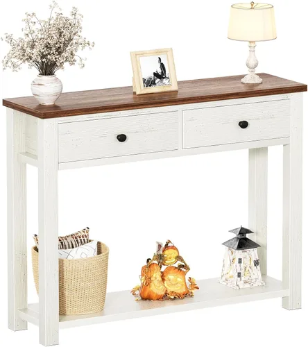 Miniatura 10 de Homieasy Mesa consola de granja con 3 cajones, mesa de sofá de madera de 47 pulgadas con estante de almacenamiento para sala de estar, detrás