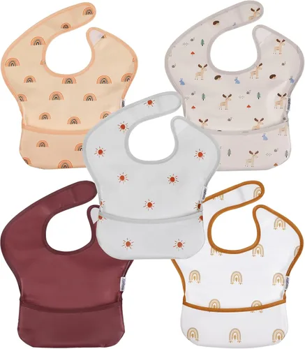 Soarwg Kids Baberos para bebé, paquete de 5 baberos impermeables unisex para niños y niñas, imprescindibles para bebés que comen, alimentan Arcoíris