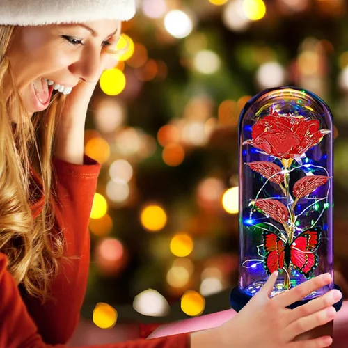 Miniatura 8 de Flores para el Día de la Madre, regalos para mamá, esposa, ella, mujer, rosa iluminada en una cúpula de cristal, rosa para el día de la madre, Rojo