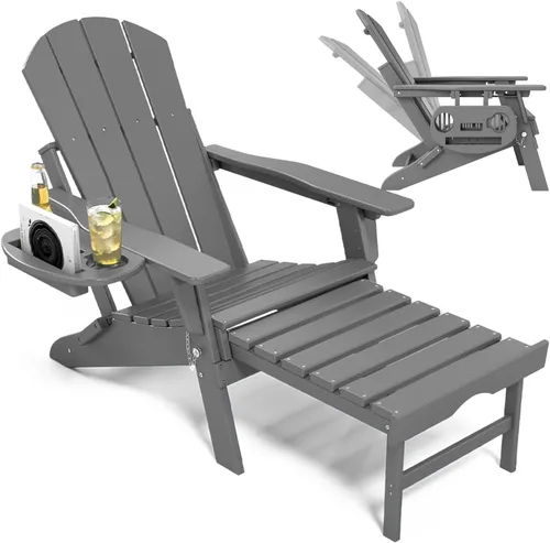 Miniatura 28 de NAVINE Silla Adirondack ajustable con reposapiés retráctil, Silla Adirondack plegable de HDPE con portavasos, Silla Adirondack para todo el tiempo
