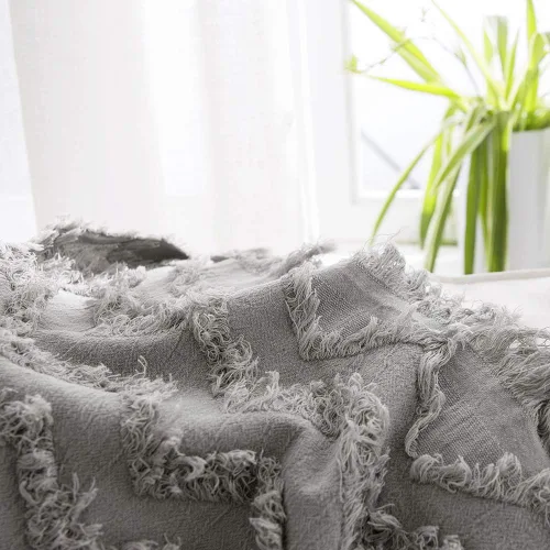 Miniatura 9 de Simple&Opulence Manta 100% algodón para cama, sofá, manta tejida en zigzag tejida bohemia con borlas, suave, ligera, transpirable, acogedora, Gris