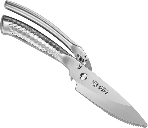 MITSUMOTO SAKARI Tijeras de cocina japonesas de 10 pulgadas, tijeras de cocina chapadas de titanio plateado, resistentes, tijeras multiusos de acero
