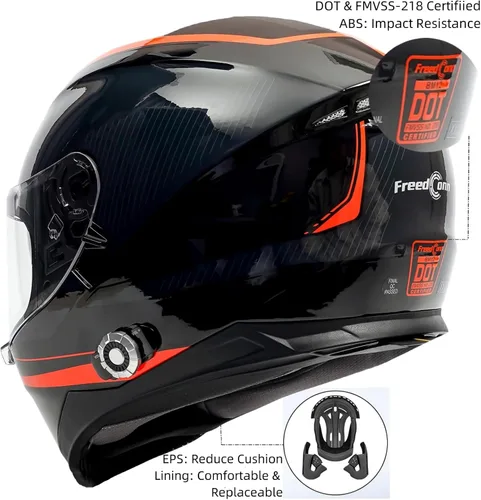 Miniatura 7 de Casco de cara completa FreedConn para motocicleta con Bluetooth 5.0 integrado, intercomunicador de 2 vías, con clasificación FMVSS-218, comunicación