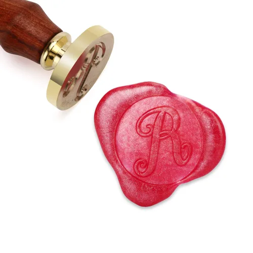 Miniatura 19 de Sello de cera Mceal, sello de latón con mango de madera, sello grande de 30 mm, letra H caligráfica