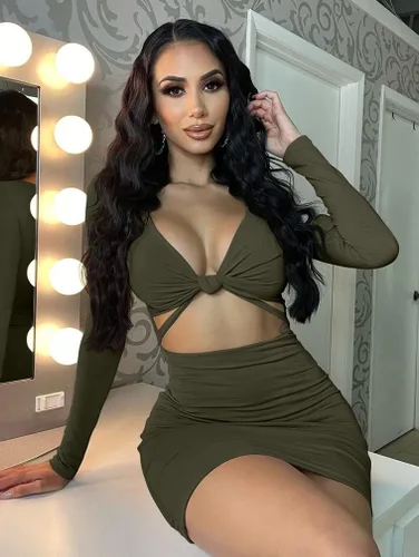 Miniatura 5 de XXTAXN - Vestido corto sexy para mujer con cuello en V profundo y manga larga