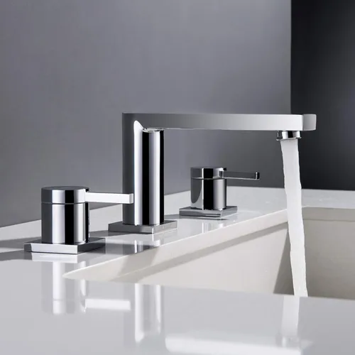Miniatura 4 de Grifos de latón de lujo para fregadero de baño de 3 agujeros, 2 manijas, 8 pulgadas y montaje de drenaje desplegable de acero inoxidable, cromado