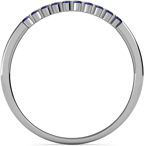 Miniatura 4 de Ronda azul zafiro 14 ctw 10 piedras mujeres anillo de boda apilable 14K oro