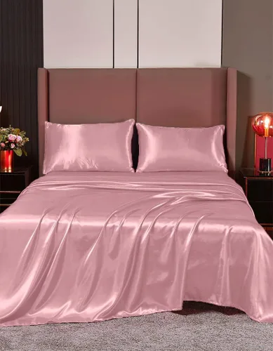 Miniatura 8 de Juego de sábanas de satén de seda de 4 piezas Sábana bajera Sábana encimera Funda de almohada Calidad de hotel sedoso suave y lujoso