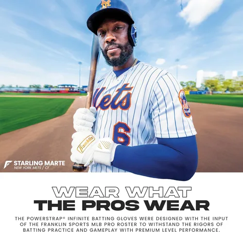 Miniatura 6 de Franklin Sports MLB - Guantes de bateo Infinite Powerstrap para béisbol + sóftbol de puño largo, para adultos y jóvenes Blanco/Dorado