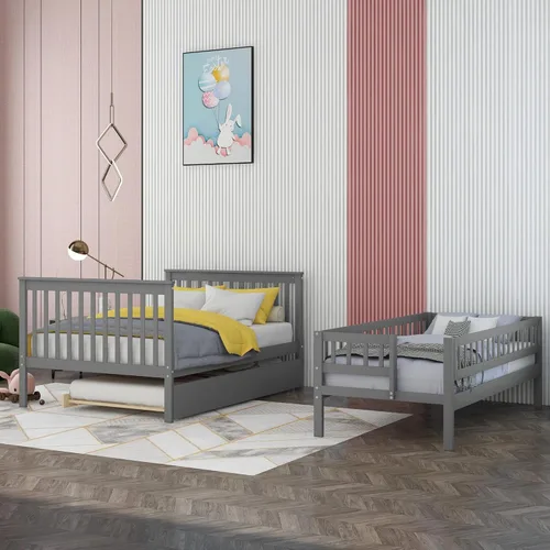 Miniatura 4 de Literas para niños con escalera, literas de madera maciza con barandilla completa