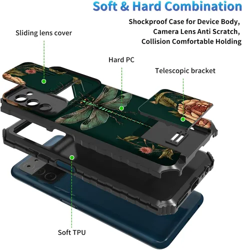Miniatura 1158 de Funda para Samsung Galaxy S22 Ultra 5G, Galaxy S22 Ultra con cubierta de cámara deslizante, funda resistente de doble capa con función atril Black