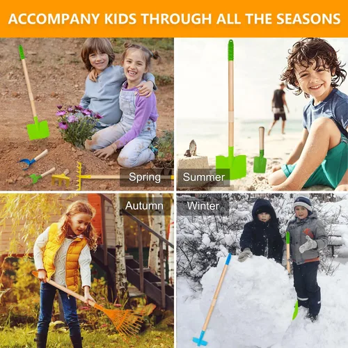 Miniatura 5 de 8 piezas de herramientas de jardinería para niños, juego de rastrillo y pala para niños, herramientas de jardín al aire libre para niños pequeños, 8