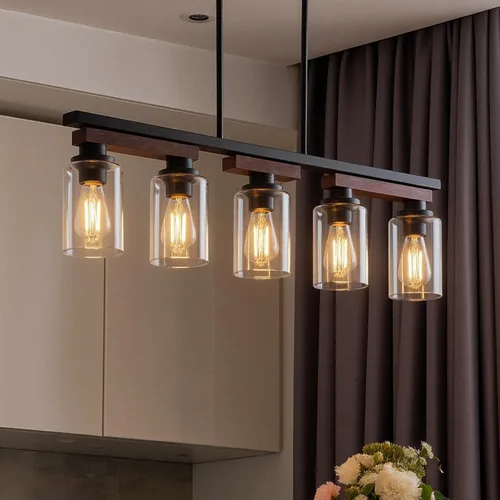 Miniatura 10 de 4 lámparas de isla de cocina y accesorios de iluminación de comedor de granja sobre mesa, colgante rústico ajustable para techo - Diseño giratorio