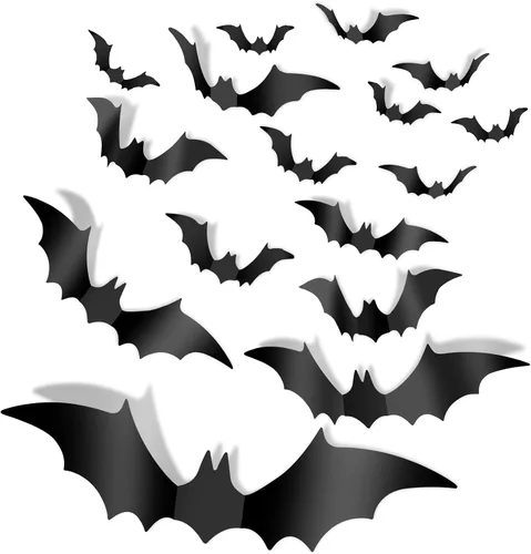 Murciélagos para decoración de pared, 112 piezas, suministros para fiesta de Halloween, decoraciones realistas de PVC 3D negro aterrador para