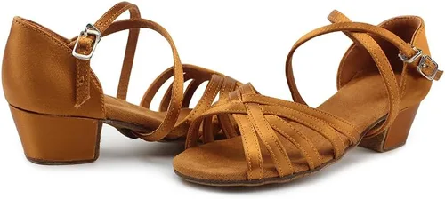 Miniatura 2 de MSMAX Zapatos de baile latino para niñas, sandalias de baile de salsa de tacón bajo para mujer