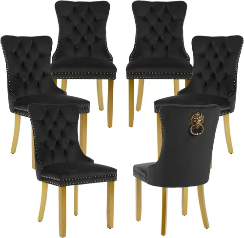 Miniatura 22 de LKTART Juego de 2 sillas de comedor de terciopelo, sillas de comedor copetudas con ribete de anillo de clavo, silla de comedor tapizada con patas