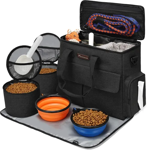 Miniatura 4 de Bolsa de viaje para perros de Modoker - Kit de viaje para perros para un fin de semana fuera, el set incluye organizador de bolsa de viaje para Negro